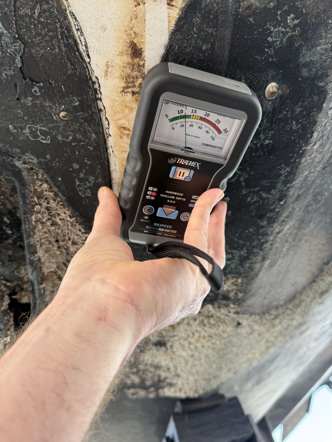 Moisture testing on a hull during a pre-purchase survey
