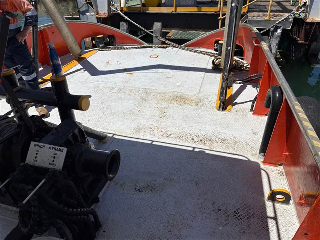 Winch and A-frame on a workboat deck